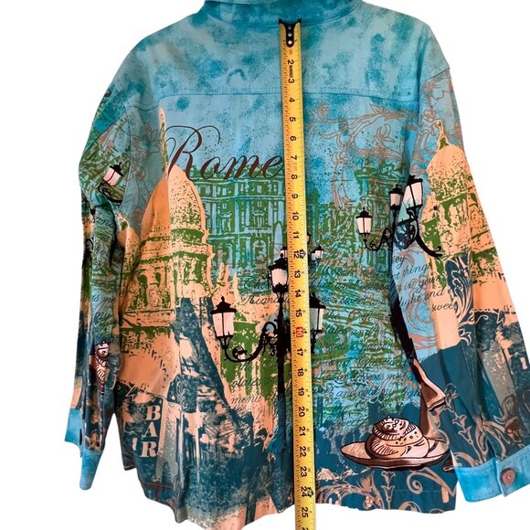 Jane Ashley Rome Button-Up Shirt Jacket Italy 1X Landmarks Streetlamps Europe - Picture 11 of 13